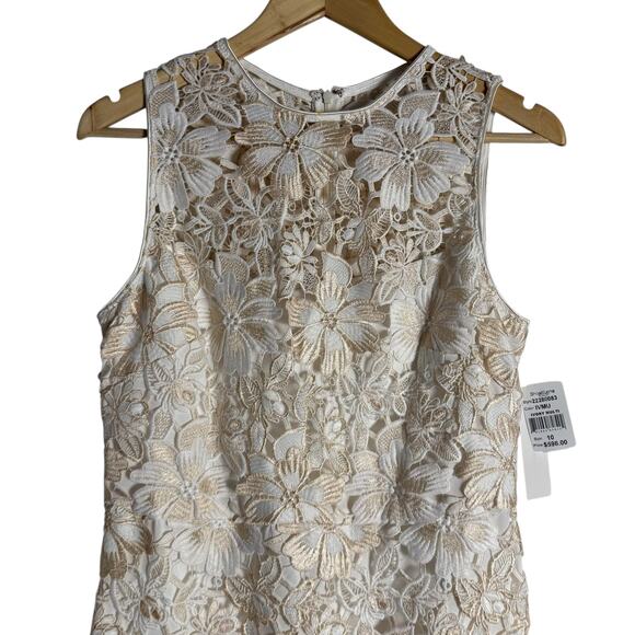 Shoshanna Ivory Gold Sleeveless Floral Lace Midi Cocktail Dress Size 10 - Picture 3 of 13